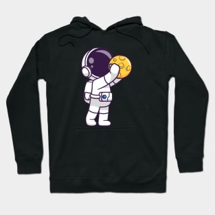 Cute Astronaut Holding Moon Cartoon Hoodie